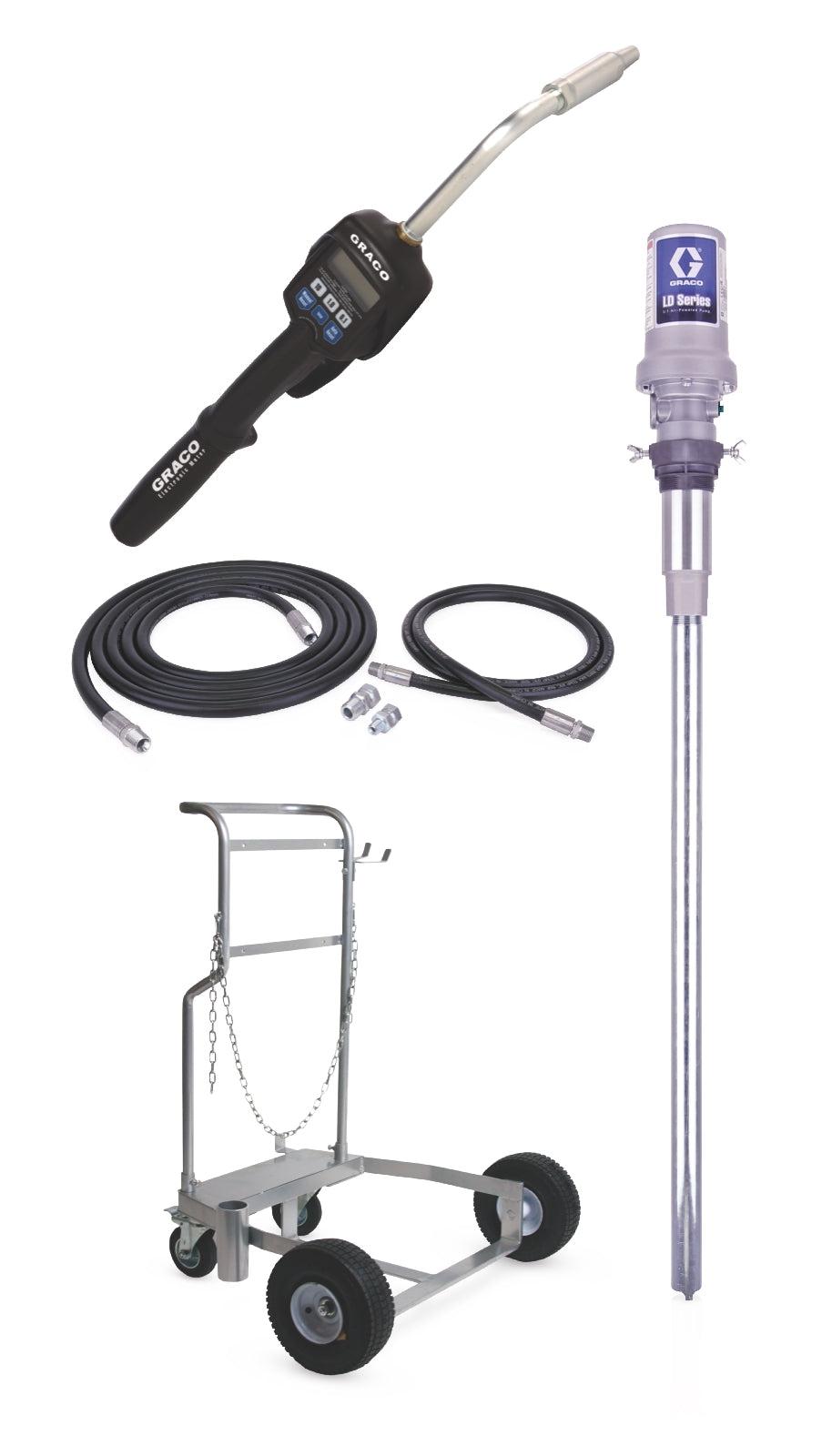 Graco LD Series 3:1 Mobile 55 Gallon (200 Liter) Oil CE Pump Package - Preset Meter, Flex Extension, BSPT