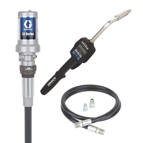 Graco LD Series 5:1 Stationary 55 Gallon (200 Liter) Oil CE Pump Package - Preset Meter, Rigid Extension, BSPT