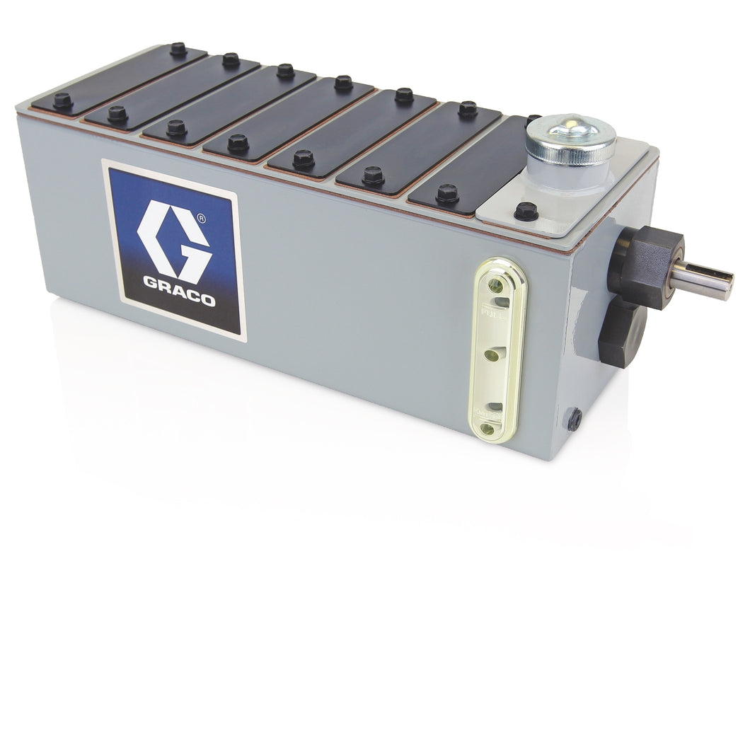 Graco Manzel® MB118 Series Lubricator - 6 Pint (2.8 liter) Reservoir (6 Pump Stations Max), No Pumps Installed, 118:1 drive on right hand end