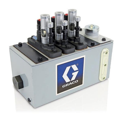 Graco Manzel® MB118 Series Lubricator - 4 Pint (1.9 Liter) Reservoir (4 Pump Stations Max), 1/4 in GBL 7500 Pump (qty 3), 118:1 drive on right hand end