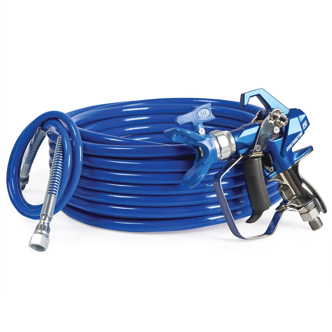 Graco Contractor PC Compact Gun, 1/4 in x 50 ft BlueMax II Airless Hose, 1/8 in x 4.5 ft Whip Hose, RAC X LTX 517 SwitchTip