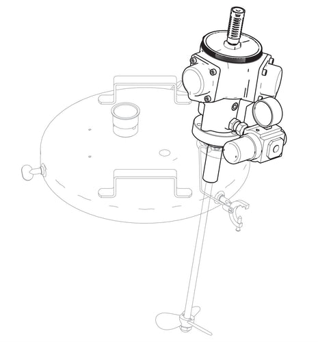 Radial Piston Air Motor Retrofit Kit for 5 gallon (18 L) or 10 gallon (38 L) pail agitators. Pail cover, agitator shaft and blade not included.