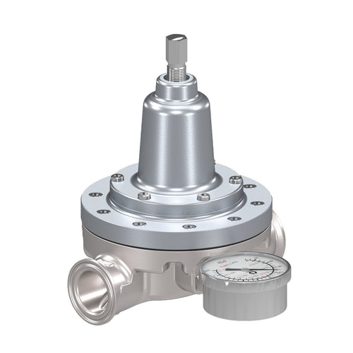 Low Shear Fluid Back Pressure Regulator, 300 Max psi, 25 gpm Max flow rate, SST, Mechanical, high wear, sanitary inlet/outlet