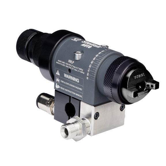 Stellair automatic air spray gun, HVLP, 0.055 in (1.4 mm) nozzle for general applications with a fluid control knob, with a side inlet manifold (imperial)