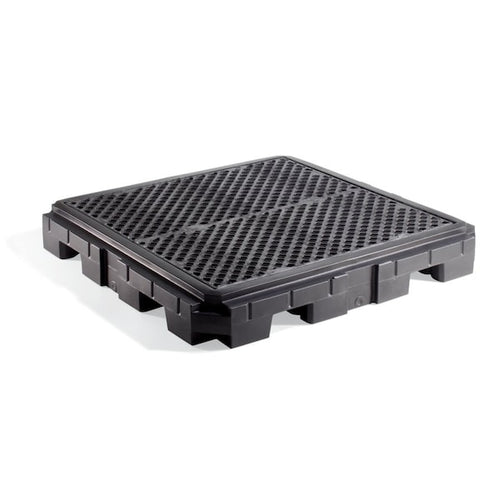 PIG Heavy-Duty 4-Drum Poly Spill Containment Pallet Black WD 62.5