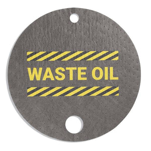 Absorbent Barrel Top Safety Message Mat w Poly Backing Waste Oil, 25PK