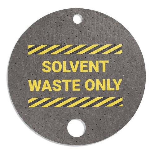 Absorbent Barrel Top Safety Message Mat w Poly Backing Solvent Waste Only, 25PK