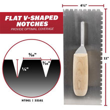 Load image into Gallery viewer, Marshalltown NT961 11"x4-1/2" NOTCHED TROWEL - 3/16x1/4x5/16 FLAT V (6/Pack)