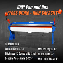 Load image into Gallery viewer, MechMaxx 100-inch Manual Sheet Metal Brake - 12 Gauge Bending Capacity, Adjustable Fingers, 8 Ft. Heavy-Duty Steel Construction, Precision Bending for Box and Pan PB10012