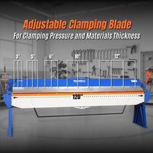 Load image into Gallery viewer, MechMaxx 120-inch Manual Sheet Metal Brake - 14 Gauge Bending Capacity, Adjustable Fingers, Heavy-Duty Steel Construction, Precision Bending for Box and Pan PB12014