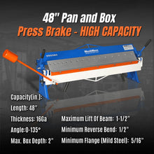 Load image into Gallery viewer, MechMaxx 48" Manual Pan and Box Brake - 16 Gauge Mild Steel Capacity, 135° Bending Angle, 16 Precision Fingers, Durable Construction for Accurate Bends"