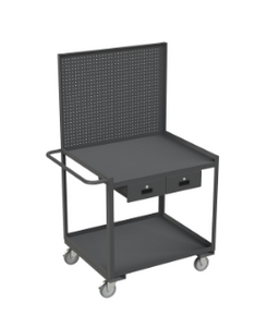 Durham RSC-3036-2-PB-2DR-95 Stock Cart, 2 Shelves, 2 Drawers, Pegboard, 30-1/4 X 42-1/4 X 65-5/8