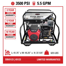 Load image into Gallery viewer, Super Brute SB65127 3500 PSI at 5.5 GPM CRX® 680 with COMET Pump Industrial Triplex Hot Water Professional Gas Pressure Washer (49-State)