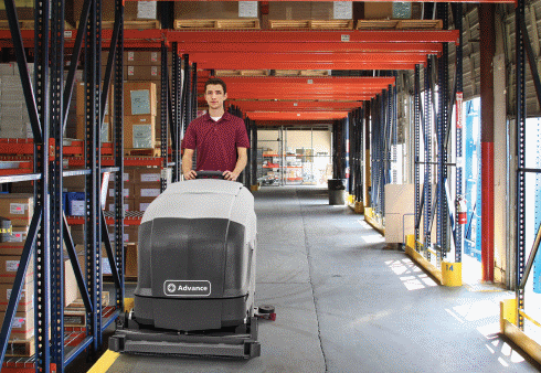 Advance 56115565 SC901 34D Six 104 Ah TPPL batteries, shelf charger and pad holders, Scrubber
