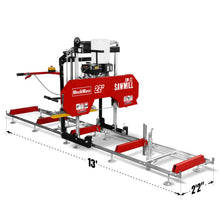 Load image into Gallery viewer, MechMaxx 22" Portable Sawmill, KOHLER 9.5hp 277cc Gasoline Engine, 18" Board Width, 13' Track Length, SM-22