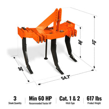 Load image into Gallery viewer, MechMaxx Heavy Duty 3 Shank Subsoiler Plow Ground Ripper 3 Point Hitch Cat1&amp;2, SS3S
