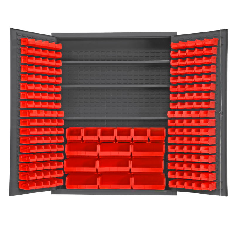 Durham SSC-185-3S-NL-1795 Cabinet, 14 Gauge, 3 Shelves, 185 Red Bins, 60 X 24 X 78