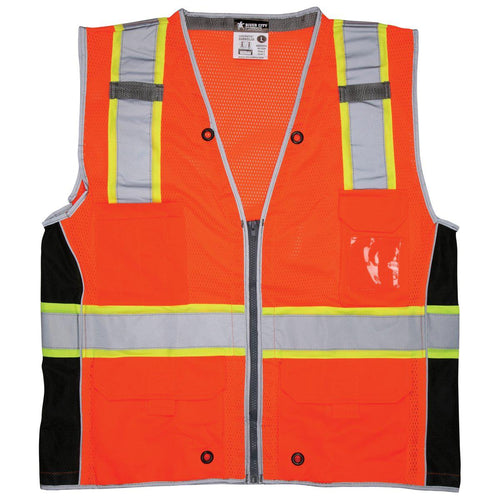 MCR River City SURVCL2O Type R Class 2 Heavy Duty Mesh Surveyor Safety Vest - Orange - 1/EA