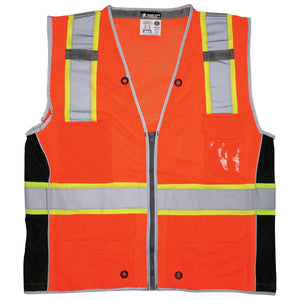 MCR River City SURVCL2O Type R Class 2 Heavy Duty Mesh Surveyor Safety Vest - Orange - 1/EA