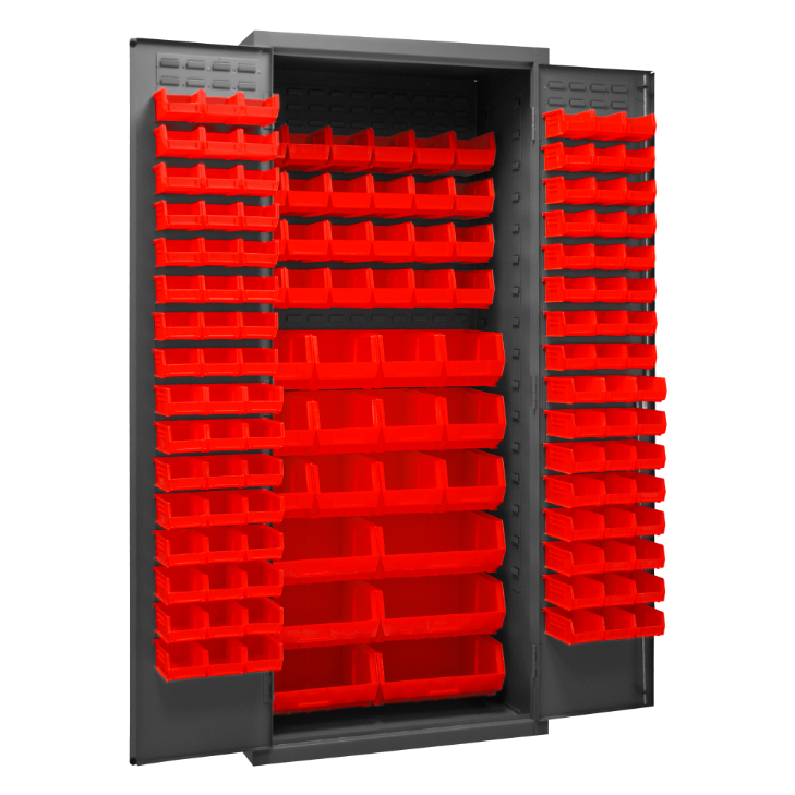 Durham 2500-138B-1795 Cabinet, 16 Gauge, 138 Red Bins, 36 X 24 X 84