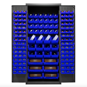 Durham 2500-138B-5295 Cabinet, 16 Gauge, 138 Blue Bins, 36 X 24 X 84