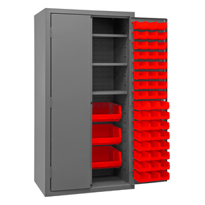 Durham 2501-BDLP-102-3S-1795 Cabinet, 16 Gauge, 102 Red Bins, 3 Shelves, 36 X 24 X 72