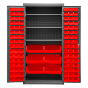 Durham 2501-BDLP-102-3S-1795 Cabinet, 16 Gauge, 102 Red Bins, 3 Shelves, 36 X 24 X 72