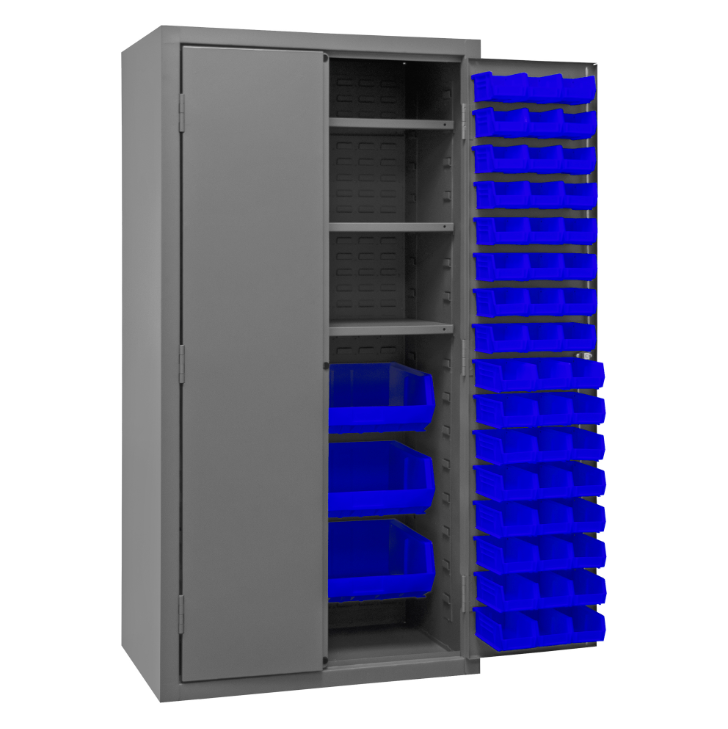 Durham 2501-BDLP-102-3S-5295 Cabinet, 16 Gauge, 102 Blue Bins, 3 Shelves, 36 X 24 X 72