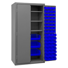 Load image into Gallery viewer, Durham 2501-BDLP-102-3S-5295 Cabinet, 16 Gauge, 102 Blue Bins, 3 Shelves, 36 X 24 X 72