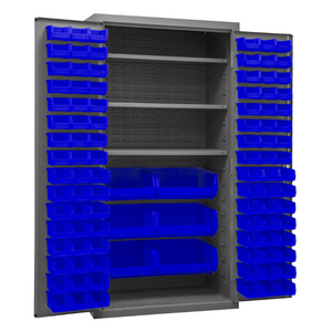 Durham 2501-BDLP-102-3S-5295 Cabinet, 16 Gauge, 102 Blue Bins, 3 Shelves, 36 X 24 X 72