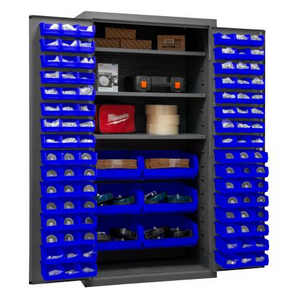 Durham 2501-BDLP-102-3S-5295 Cabinet, 16 Gauge, 102 Blue Bins, 3 Shelves, 36 X 24 X 72