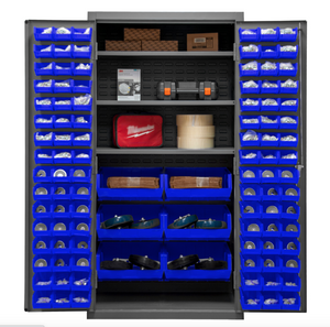 Durham 2501-BDLP-102-3S-5295 Cabinet, 16 Gauge, 102 Blue Bins, 3 Shelves, 36 X 24 X 72