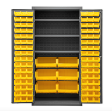 Load image into Gallery viewer, Durham 2501-BDLP-102-3S-95 Cabinet, 16 Gauge, 102 Yellow Bins, 3 Shelves, 36 X 24 X 72