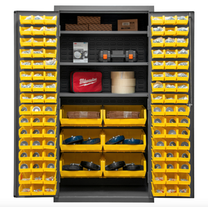 Durham 2501-BDLP-102-3S-95 Cabinet, 16 Gauge, 102 Yellow Bins, 3 Shelves, 36 X 24 X 72