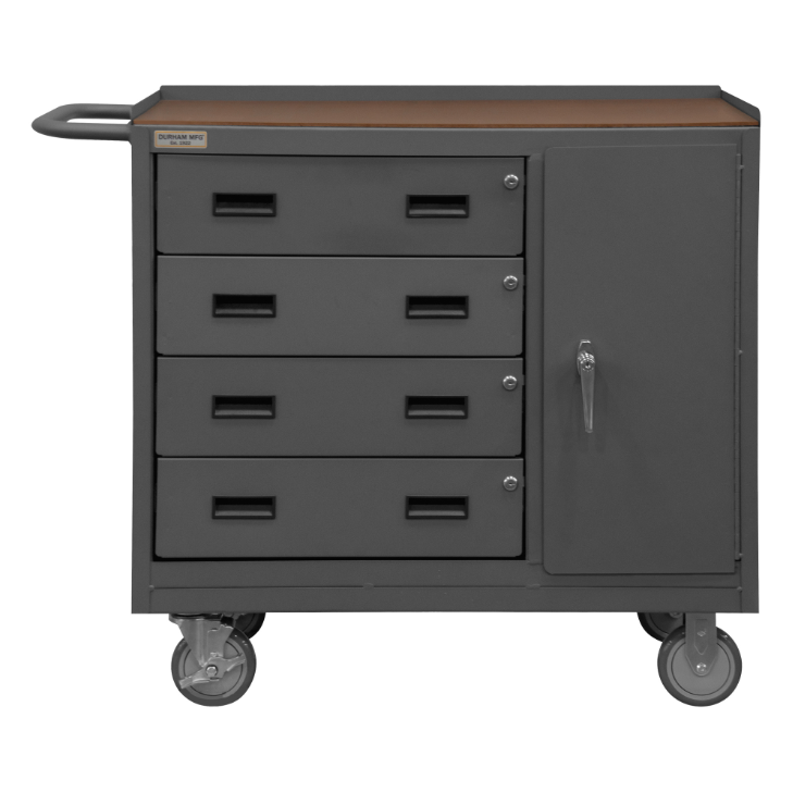 Durham 2211A-TH-LU-95 Mobile Bench Cabinet, 1 Shelf, Hard Board Top, 18-1/4 X 42-1/8 X 36-3/8