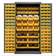 Load image into Gallery viewer, Durham 2501-BDLP-126-95 Cabinet, 16 Gauge, 126 Yellow Bins, 36 X 24 X 72