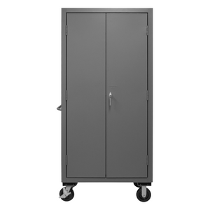 Durham 2501M-BLP-12-2S-1795 Mobile Cabinet, 16 Gauge, 2 Shelves, 12 Red Bins, 36 X 24 X 81