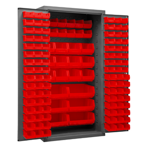 Durham 2501-BDLP-126-1795 Cabinet, 16 Gauge, 126 Red Bins, 36 X 24 X 72