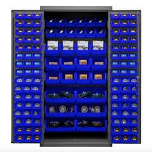 Load image into Gallery viewer, Durham 2501-BDLP-126-5295 Cabinet, 16 Gauge, 126 Blue Bins, 36 X 24 X 72