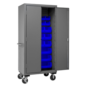 Durham 2501M-BLP-30-5295 Mobile Cabinet, 16 Gauge, 30 Blue Bins, 36 X 24 X 81