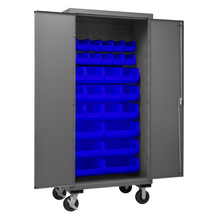 Load image into Gallery viewer, Durham 2501M-BLP-30-5295 Mobile Cabinet, 16 Gauge, 30 Blue Bins, 36 X 24 X 81