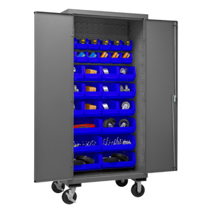 Durham 2501M-BLP-30-5295 Mobile Cabinet, 16 Gauge, 30 Blue Bins, 36 X 24 X 81