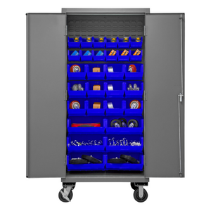 Durham 2501M-BLP-30-5295 Mobile Cabinet, 16 Gauge, 30 Blue Bins, 36 X 24 X 81