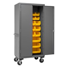 Load image into Gallery viewer, Durham 2501M-BLP-30-95 Mobile Cabinet, 16 Gauge, 30 Yellow Bins, 36 X 24 X 81