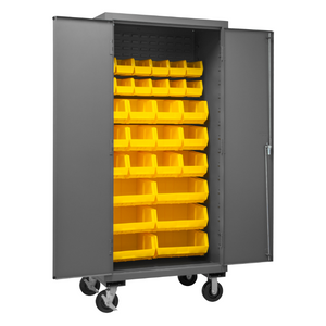 Durham 2501M-BLP-30-95 Mobile Cabinet, 16 Gauge, 30 Yellow Bins, 36 X 24 X 81