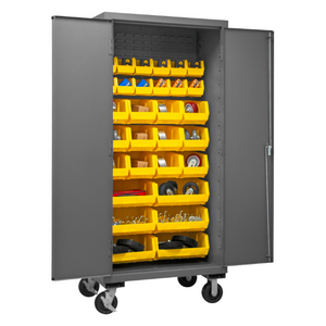 Durham 2501M-BLP-30-95 Mobile Cabinet, 16 Gauge, 30 Yellow Bins, 36 X 24 X 81