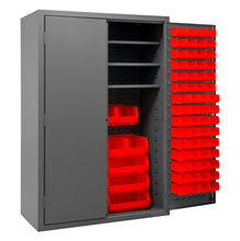 Load image into Gallery viewer, Durham 2502-138-3S-1795 Cabinet, 16 Gauge, 3 Shelves, 138 Red Bins, 48 X 24 X 72