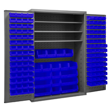 Load image into Gallery viewer, Durham 2502-138-3S-5295 Cabinet, 16 Gauge, 3 Shelves, 138 Blue Bins, 48 X 24 X 72