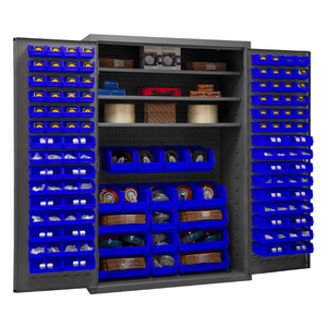 Durham 2502-138-3S-5295 Cabinet, 16 Gauge, 3 Shelves, 138 Blue Bins, 48 X 24 X 72