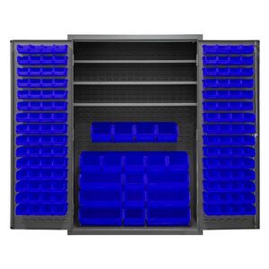 Durham 2502-138-3S-5295 Cabinet, 16 Gauge, 3 Shelves, 138 Blue Bins, 48 X 24 X 72